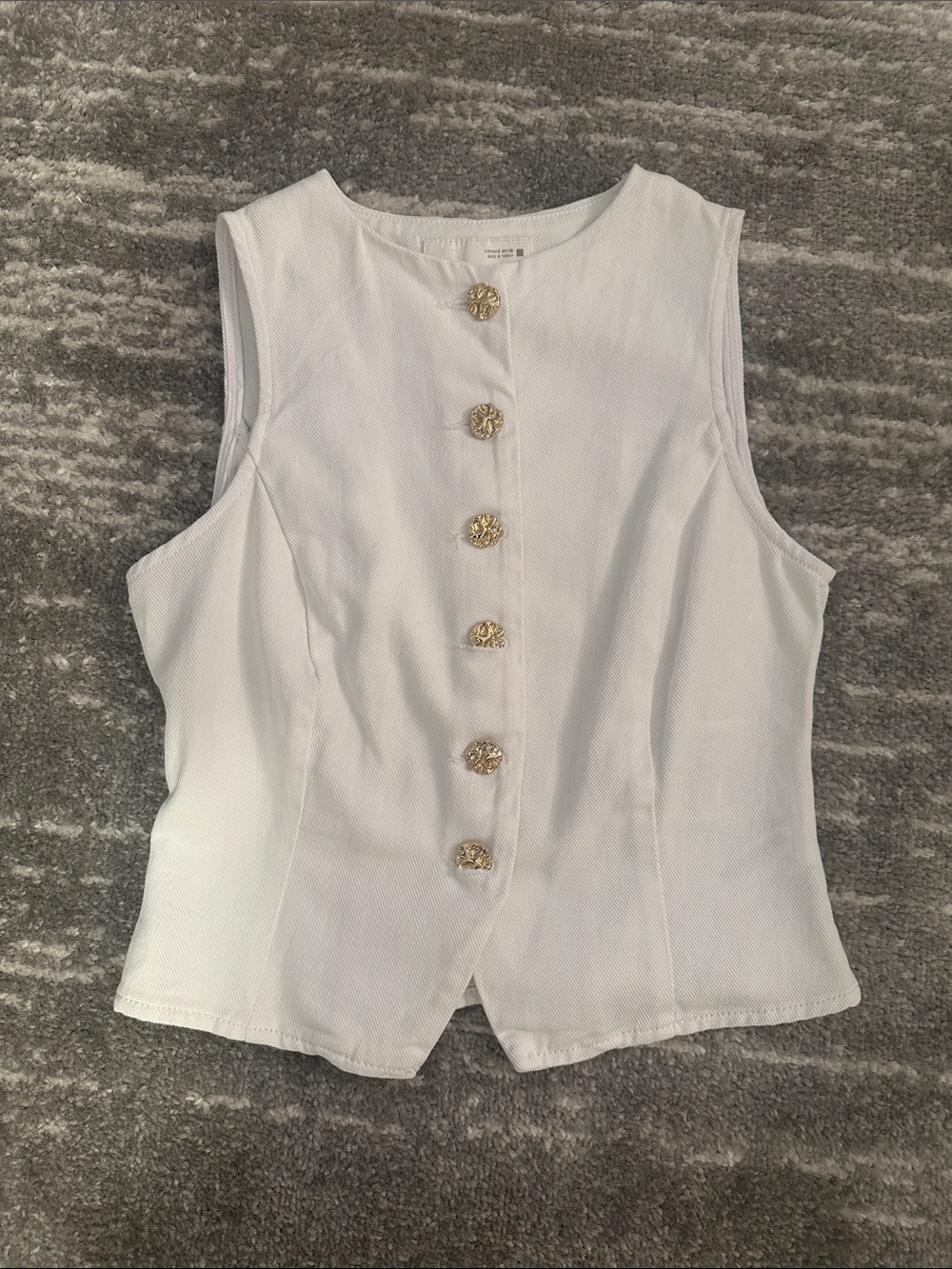 Zara Sleeveless White Denim Button-Front Top with Gold Buttons